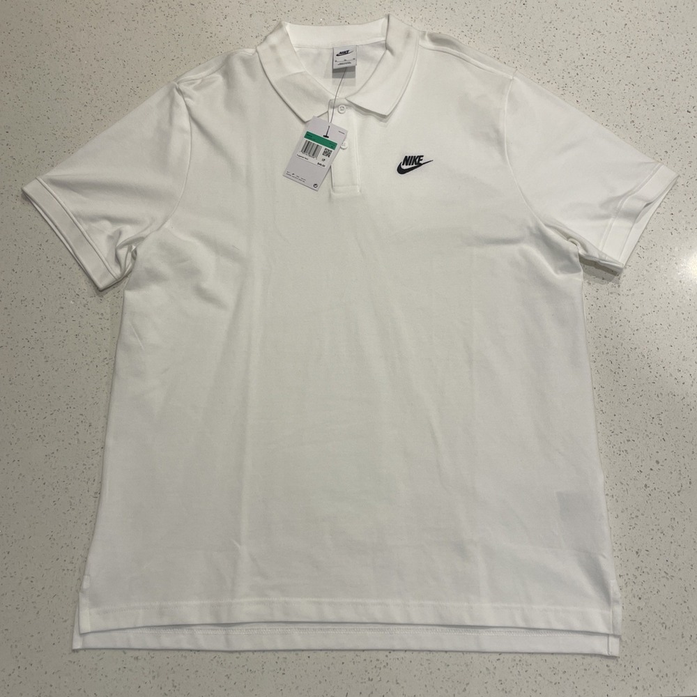 Nike  Sportswear‎ Men's White/Black Club Polo CJ4456-100 NWT Size XL